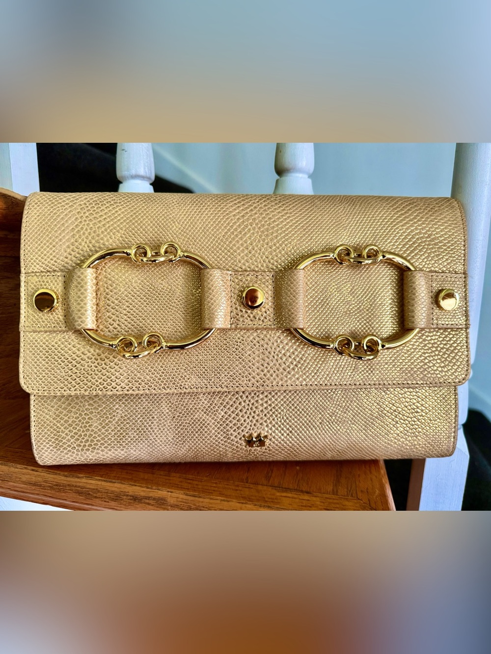 Elaine Turner Metallic Gold Textured Clutch with Chain Hardware nwot